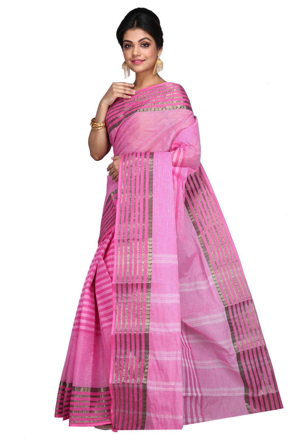 Pink Pure Cotton Zori Border Tant Saree (1963)